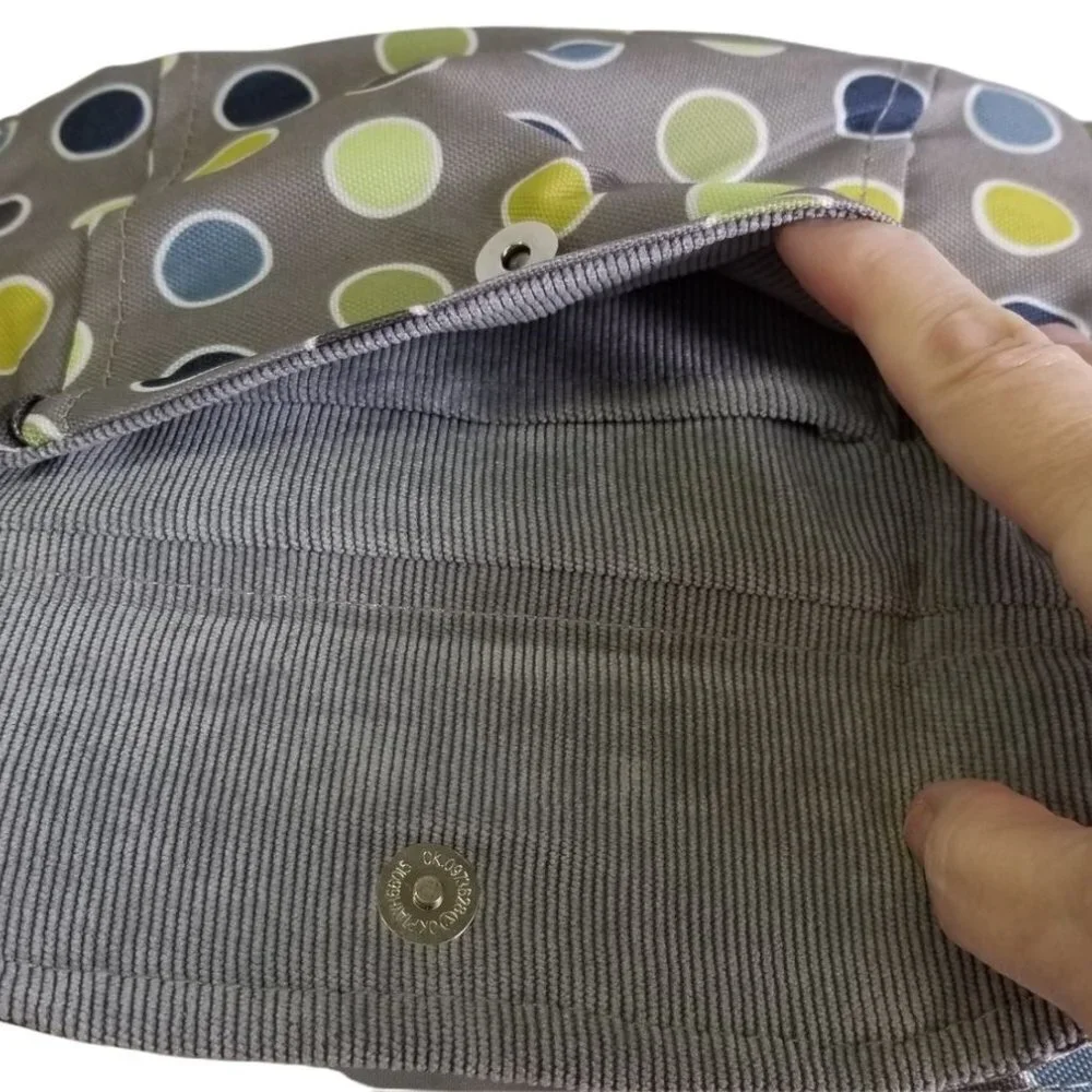 Lilly Bit Diaper Bag Baby Messenger Bag Crossbody Purse Pack Gray Green Dot NWT